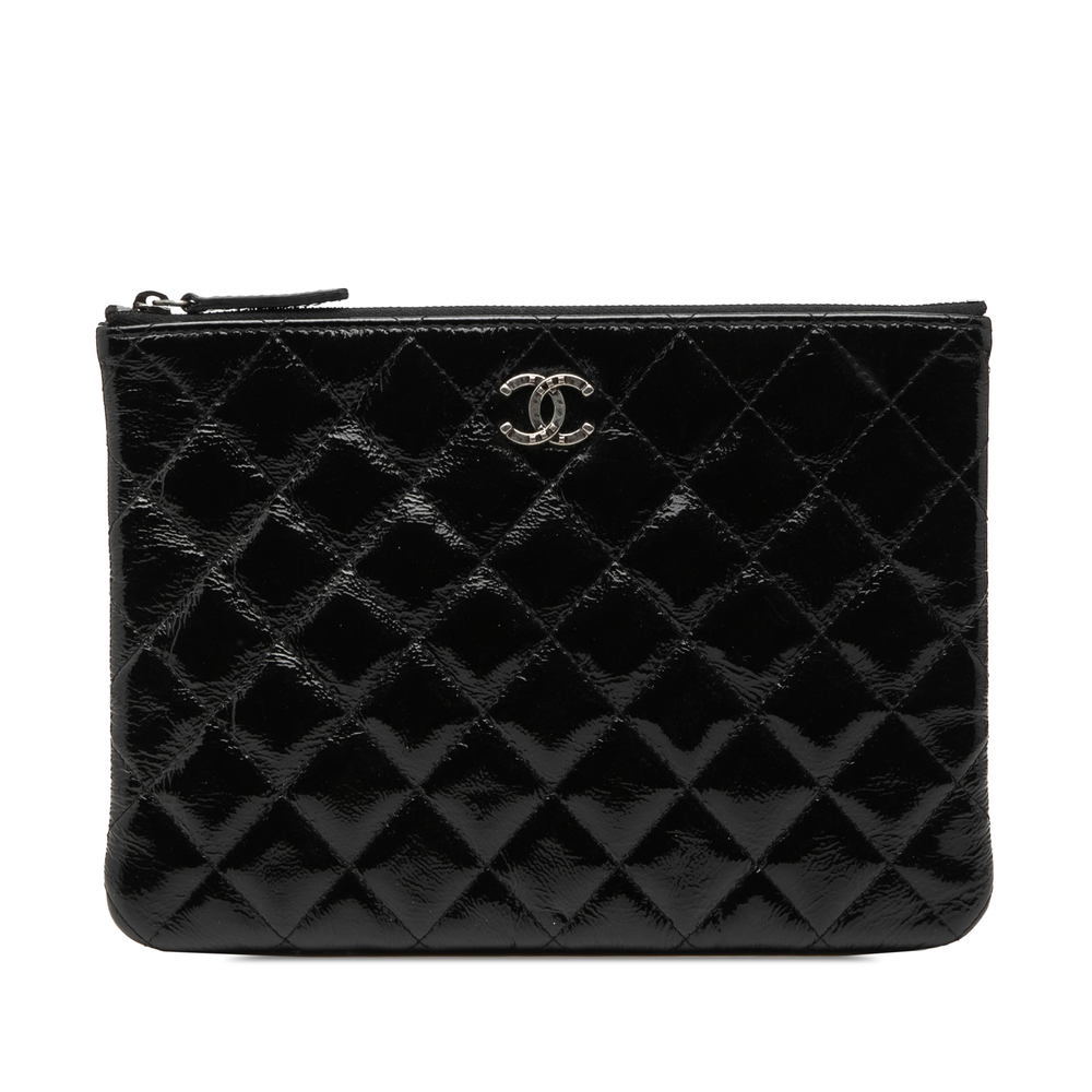 Pre-Loved Chanel Small Quilted Crinkled Patent O Case Clutch